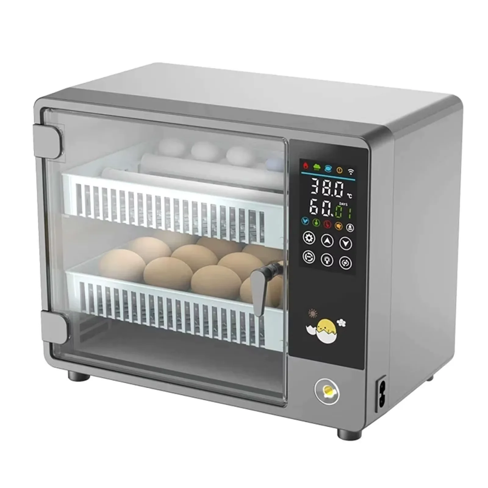 Vollautomatischer Inkubator mit 24 Eiern, Haushaltsbrüter mit automatischer Schubladenwender, Touchscreen-Temperaturregelung, eingebaute Eierkerze