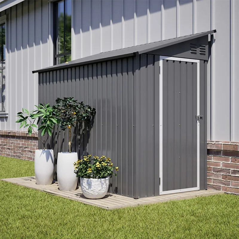 Abri de jardin, remise à outils, en métal, avec plancher intégré, robuste, portes doubles, à installer à gauche et à droite, deux ouvertures de ventilation intégrées, ventilation, 242x124x192 cm