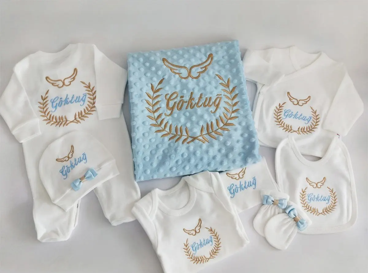 Baby Newborn Set with Angel Wing Embroidery and Name Embroidery