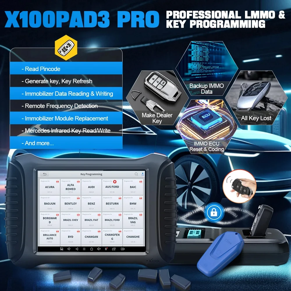 XTOOL X100 PAD3 PRO Professional Key Programming Scanner With KC501 Car Diagnostic Tools 38+ Resets Immobilizer 2 Years Free