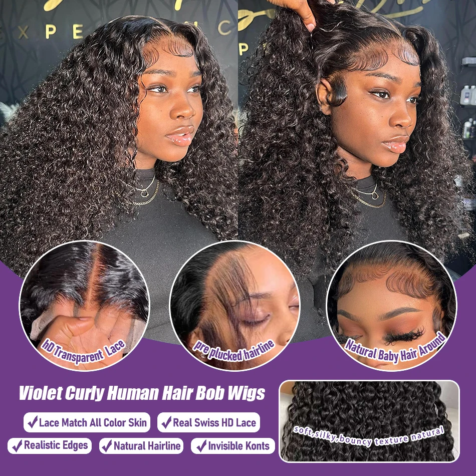 220% Curly Short Bob Wigs 13x4 Lace Front Human Hair Wigs Deep Wave Transparent Lace  4x4 Lace Closure Wigs Human Hair For Women - view 5