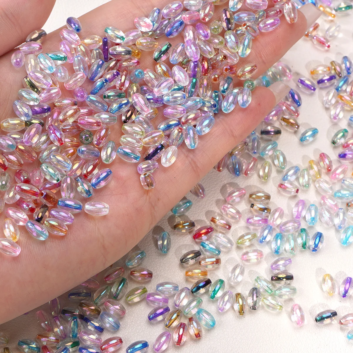 270pcs 4x7mm Oval Shape Glass Seed Beads Colorful Dye Core Loose Spacer Beads For DIY Bracelets Keychain Jewelry MakingMaterials