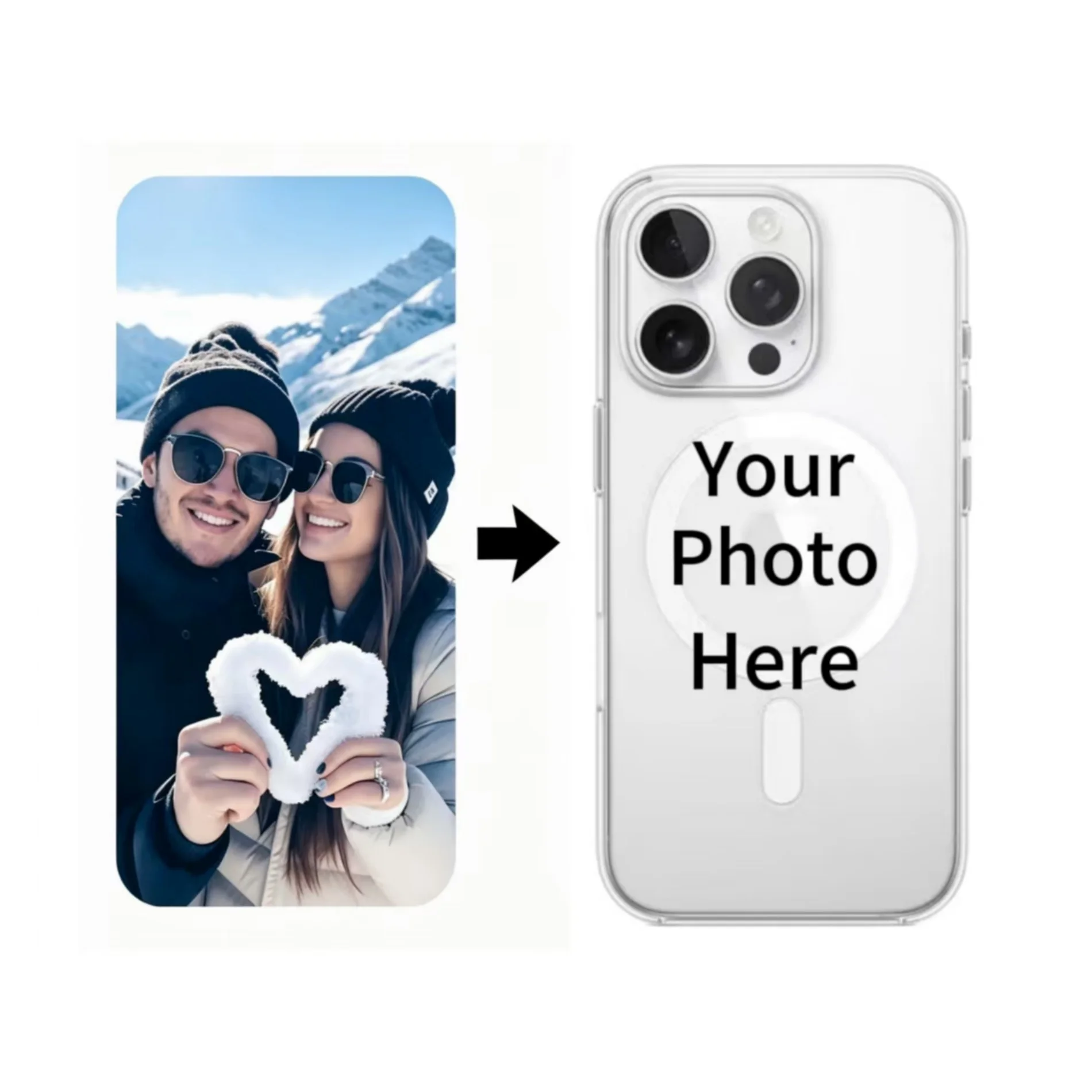 Magnetic Case For iPhone 13 11 12 15 16 14 18 17 Pro Xs Max Plus Mini X XR 16e 17e Air DIY Customized Wedding Photo Clear Cover