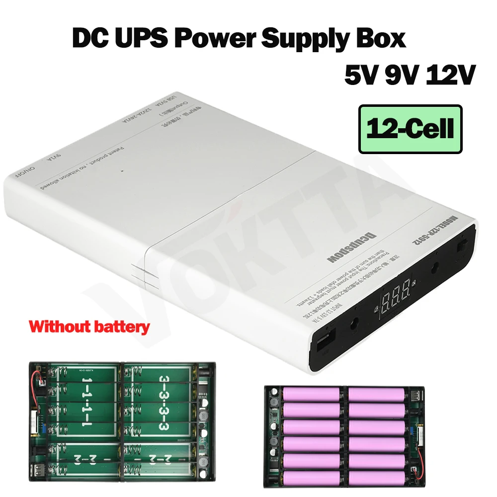 DC UPS 12x18650 Battery Power Supply Box DIY Power Bank Kit 5V 9V 12V Output Optical Modem Router Uninterruptible Power Supply