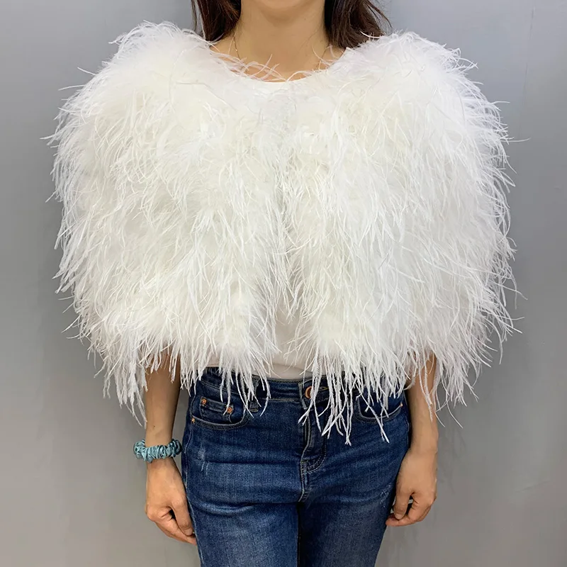 Real Ostrich Shawl Scarf Decoration Accessory Elegant Women Wedding Jacket White Fur Bridal Shawl Wraps Cape Evening Party Cloak