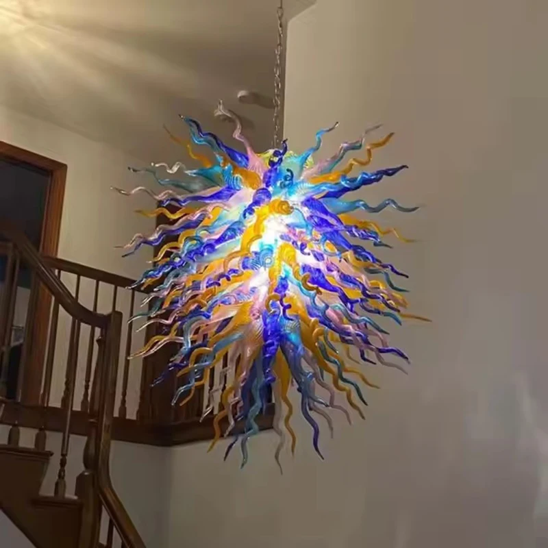 LONGREE Multi-Color Glass Chandelier Chihuly Style Handmade Blown Glass Lightings for Home Stairs Hallway