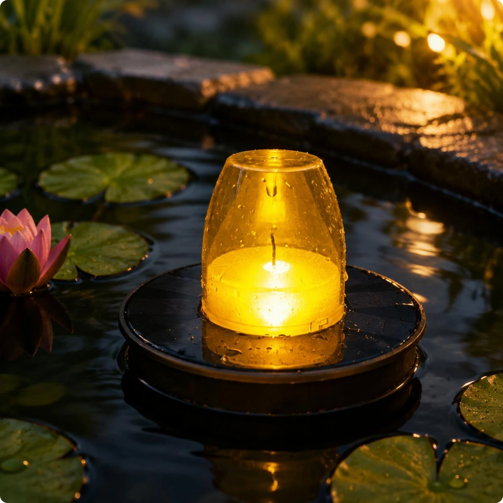 Solar Buoyant Luminous Water Decor Simulated Flame Waterproof Buoyant Candle Light Amber Cover Outdoor Decor for Pools Garden