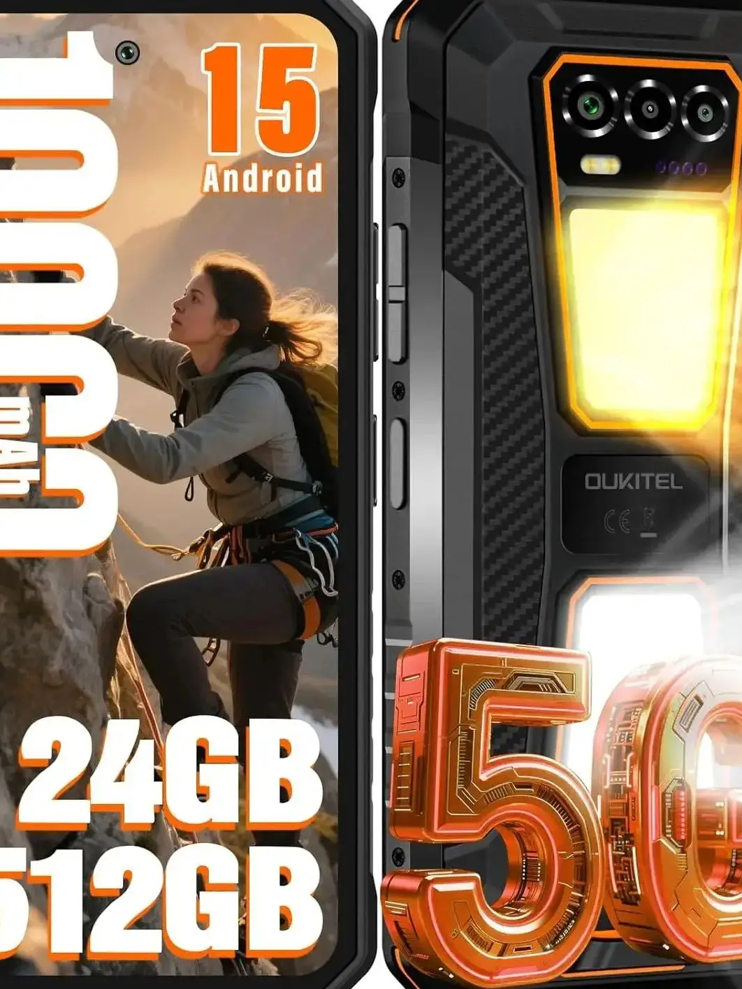 OUKITEL WP58 PRO 5G Robustes Smartphone, Entsperrt - 6,7 Zoll 120Hz Display, 24GB+512GB Speicher, 10000mAh Akku, Dual-SIM, Camping-fähig