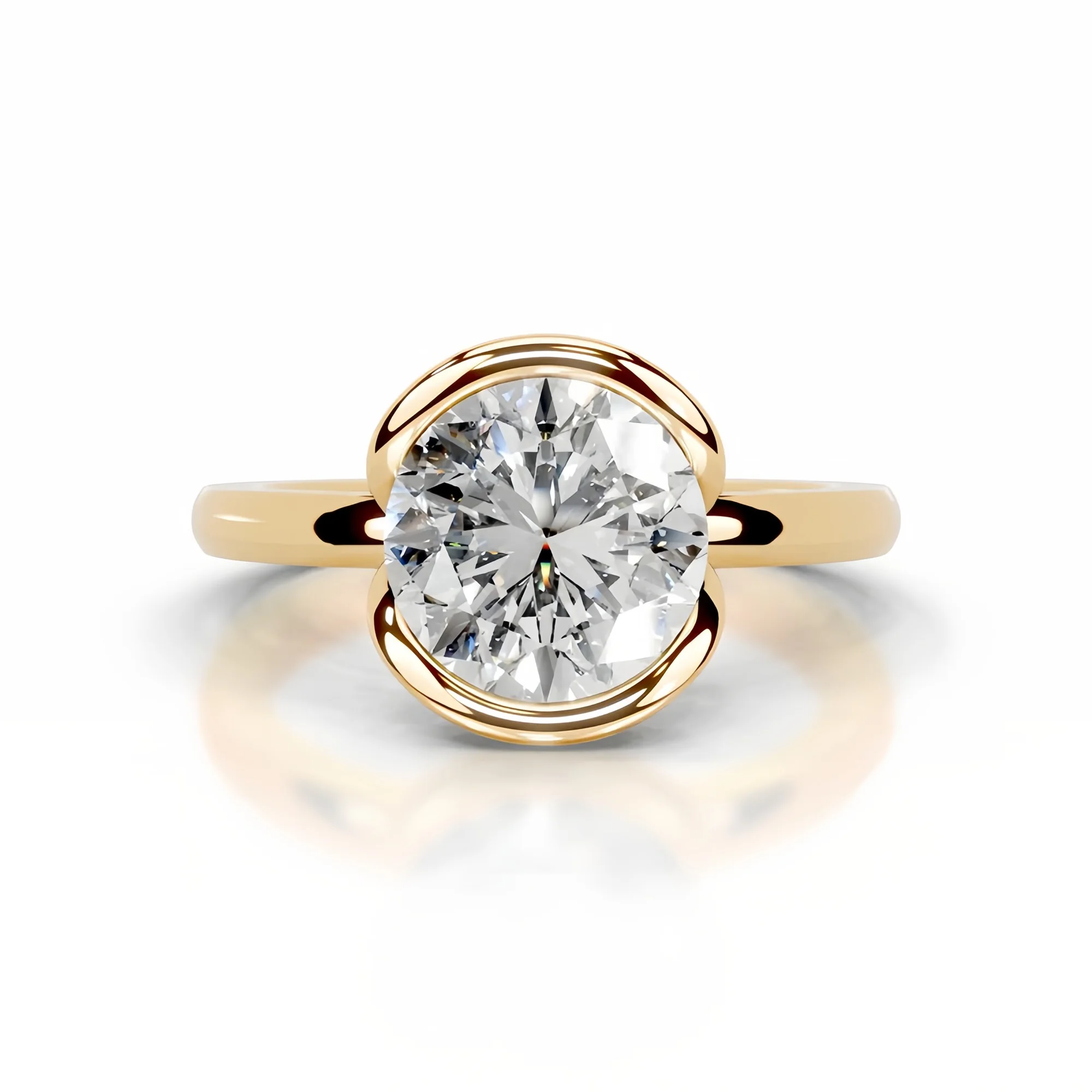 GEM'S BALLET 2CT 8mm Round Moissanite Half Bezel Engagement Ring in 18K Gold Over 925 Sterling Silver Gift For Her