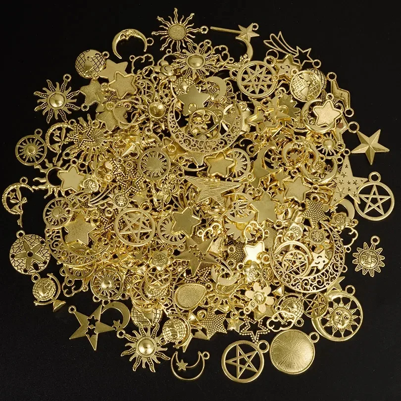 Losowa mieszanka słońce księżyc gwiazda Charms do tworzenia biżuterii luzem Vintage Le Soleil metalowy wisiorek urok DIY kobiety/mężczyźni akcesoria materiał — zdjęcie 2