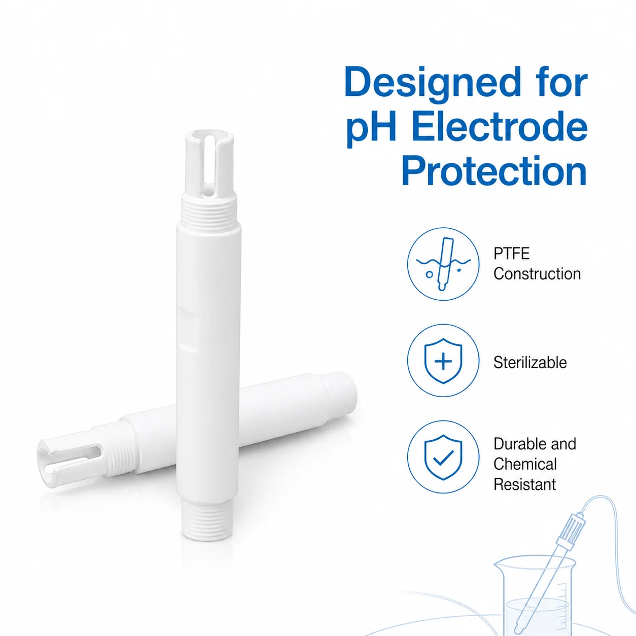 PTFE pH Electrode Protection Sleeve with PG13.5 Thread, Protective Slotted Cover 140mm and 216mm