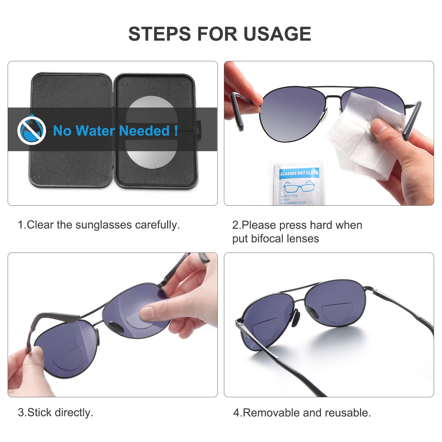 OKH Liquid Silicone Bifocal Reading Lens 2 Pcs Stick-on Presbyopic Lenses Magnification Reusable Bifocal Reading Lenses Readers