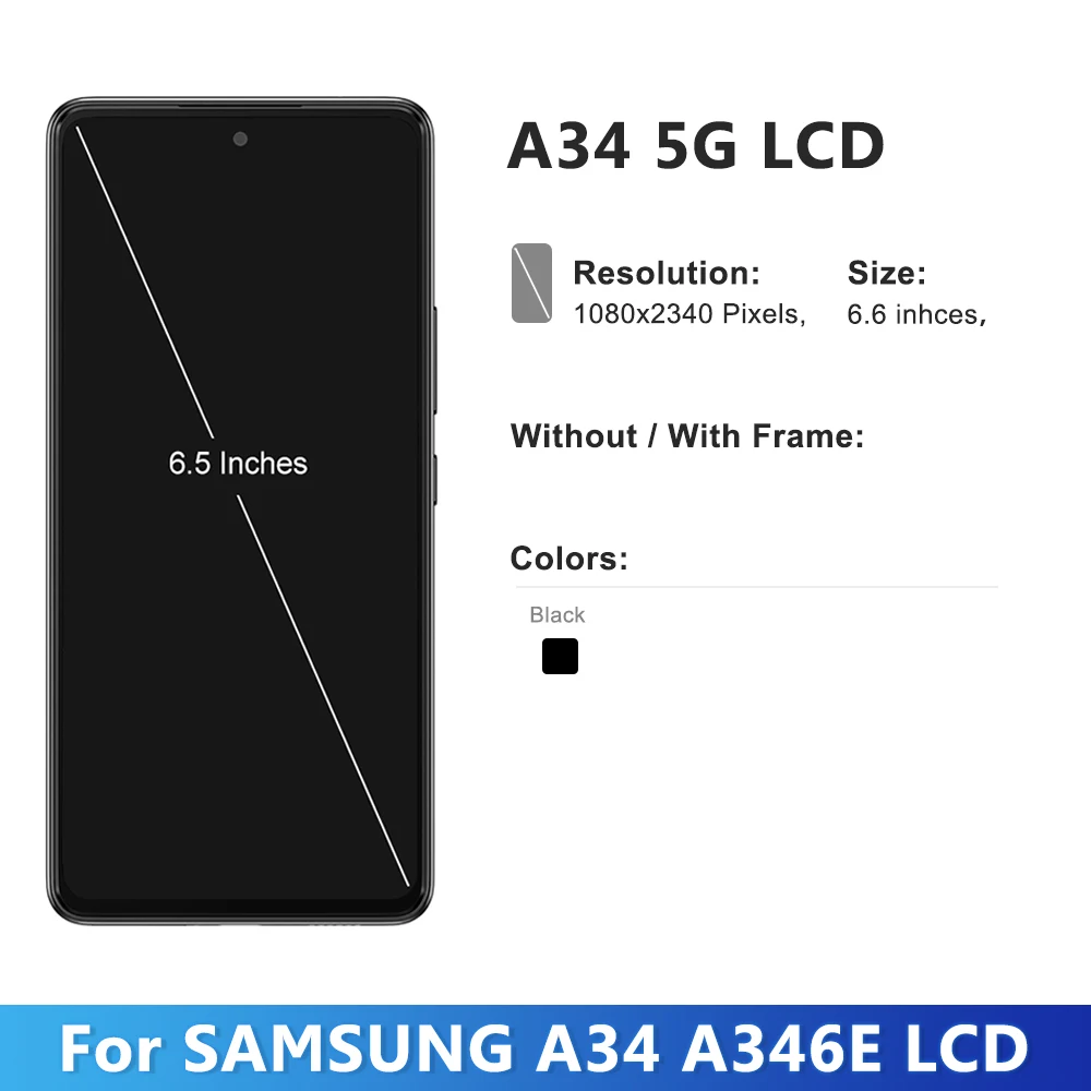 100% Tested For Samsung A34 5G SM-A346E A346B LCD Display Touch Screen With Frame Digitizer Assesmbly Replacement Parts