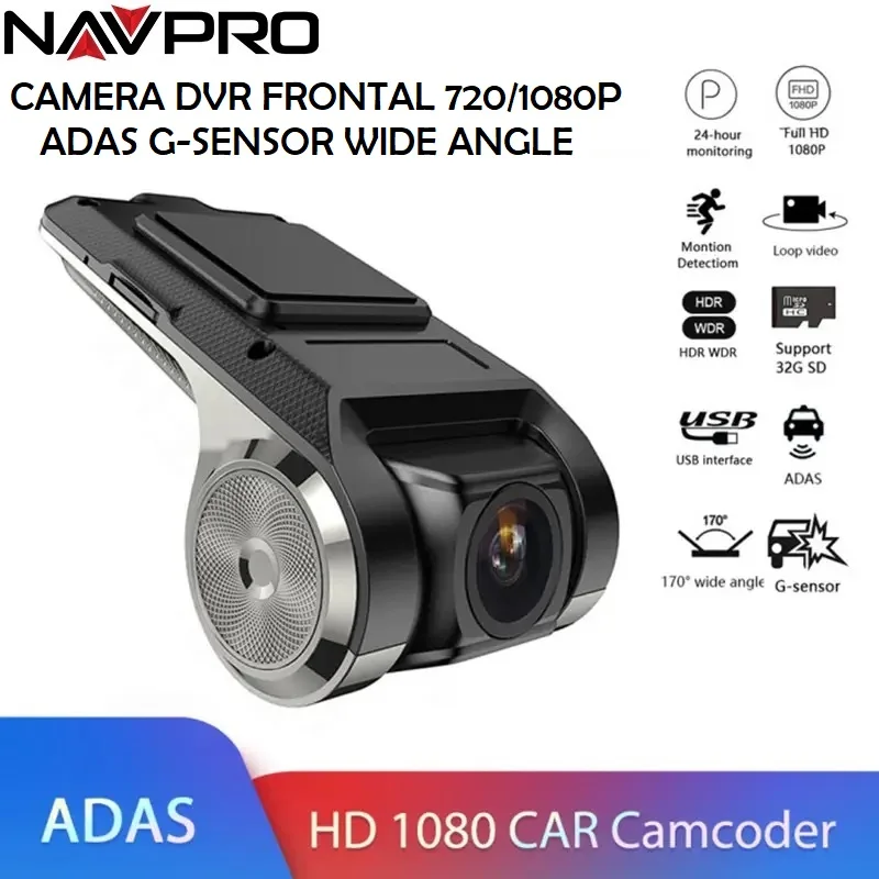 Camera Frontal DVR Full HD 720P / 1080P USB com ADAS, HDR, G-SENSOR, WIDE ANGLE PARA CENTRAIS MULTIMIDIA ANDROID NAVPRO CASKA