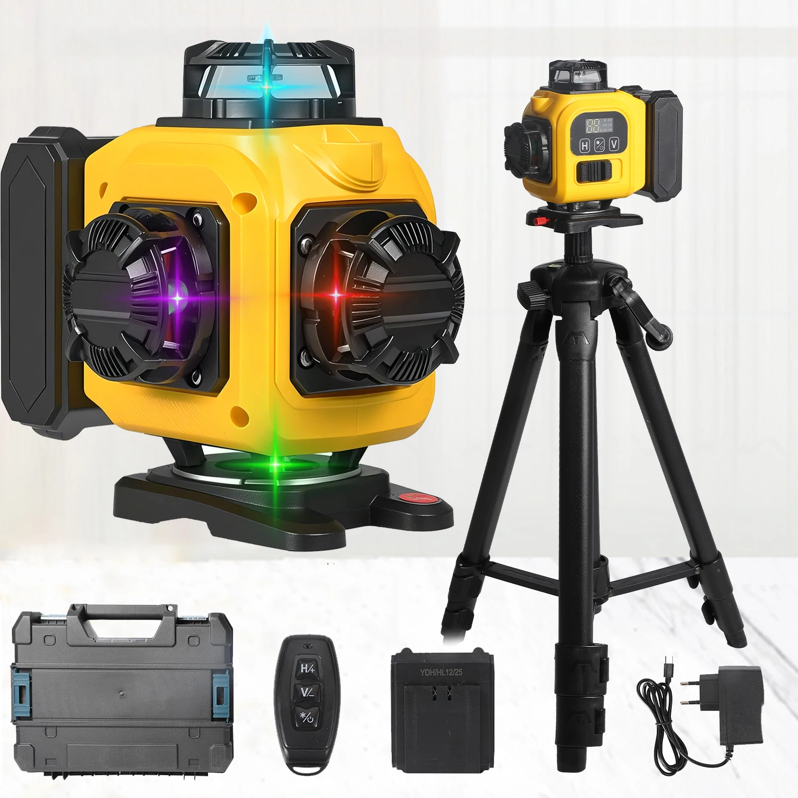Professionelles 16-Linien 4D Laser-Nivelliergerät Automatisch 360° °   Horizontale & Vertikale Laser-Nivelliergeräte mit Leistungsanzeige und Grünem Strahl