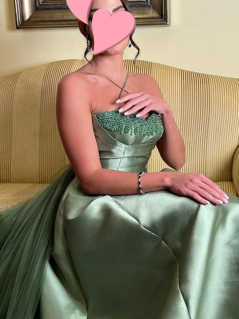 Spiegel kleid elegante Vintage süße sexy grüne Perlen rücken freie Rüschen anpassen formale