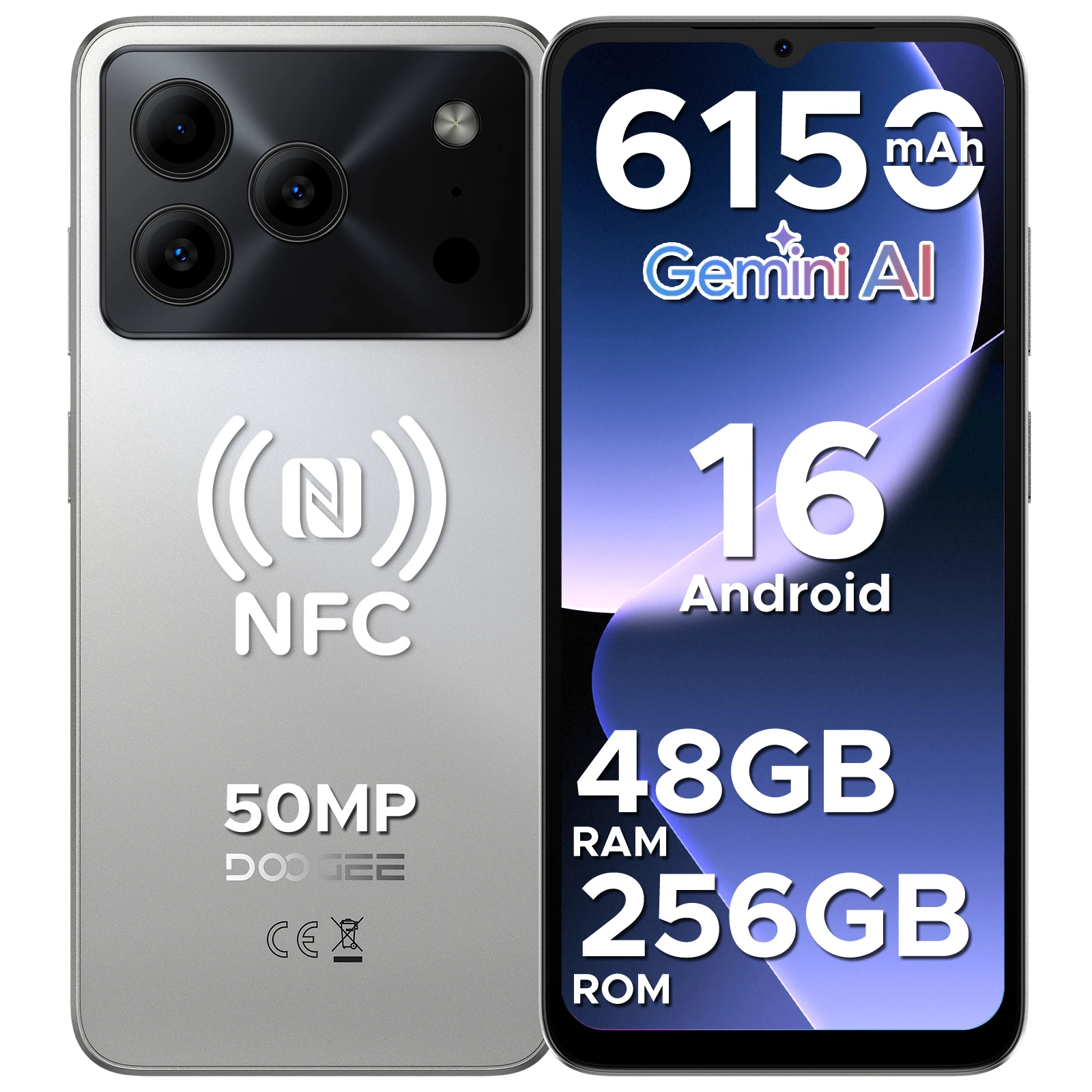 DOOGEE Note56 Plus Smartphone Android 16 48 GB + 256 GB 6150 mAh Grote batterij 6,56 '' 90 Hz Display UNISOC T7225 50MP Camera NFC - afbeelding 1