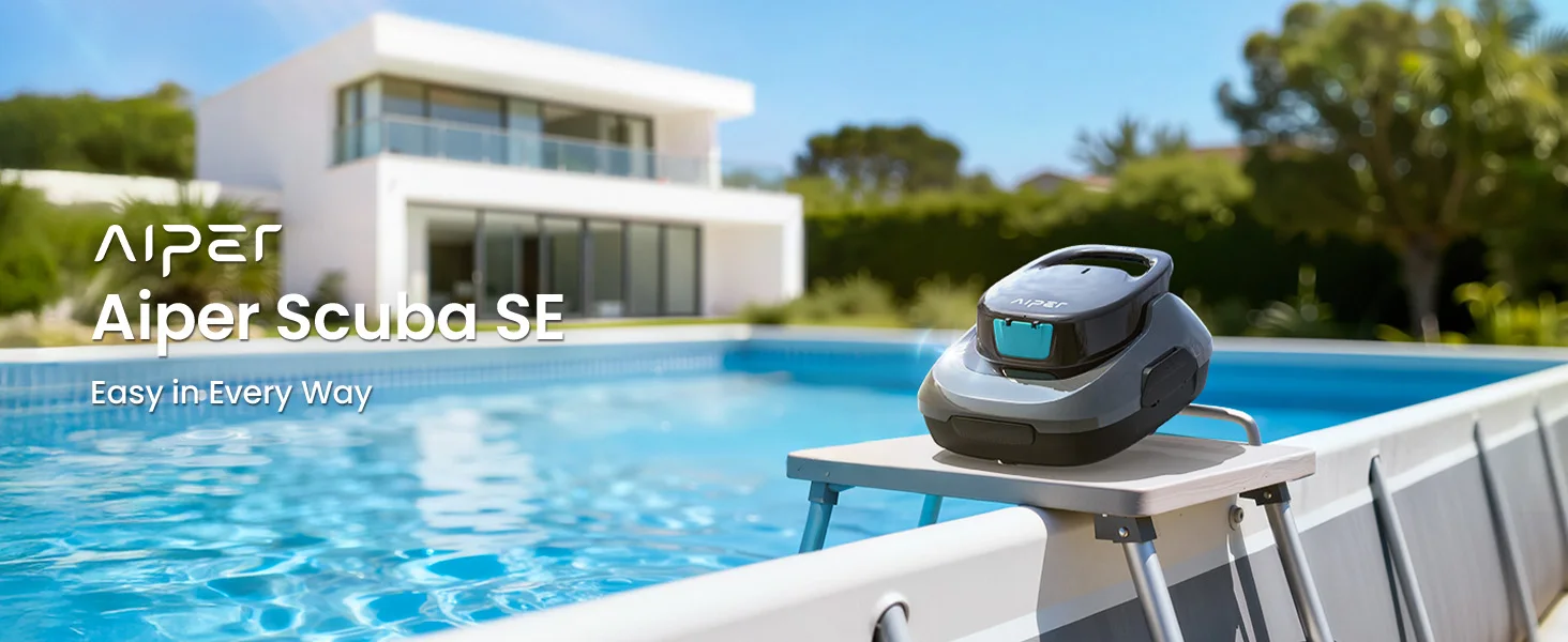 (Renewed) AIPER Scuba SE Cordless Pool Cleaner with 90-Min Runtime, Smart Self-Parking, Lightweight, Pool Vacuum for Above Ground Flat Pools up to 860 Sq.ft, Dark