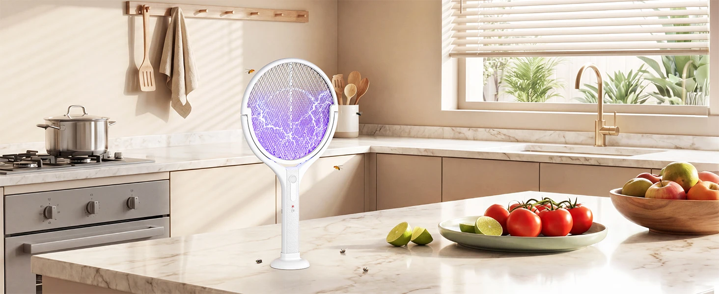 Fomyheard 4-in-1 Elektrische Mückenlampe: Faltbar und teleskopierbar (3000V), wiederaufladbarer Insektenvernichter mit UV-Lichtfalle, 1800mAh Akku, USB-C-Ladefunktion, für den Innen- und Außenbereich geeignet. – Detail 11