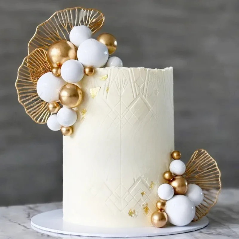 Feuilles dorées crème blanc or boule décoration de gâteau Boho Simple décor de gâteau pour décorations de fête d'anniversaire de mariage réception-cadeau pour bébé