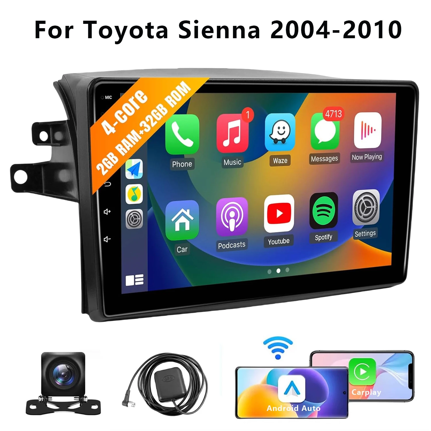 

9 Inch Wireless Car Radio for Toyota Sienna 2004-2010 CarPlay Android Auto HD Touchscreen Car Stereo with Backup Camera GPS WIFI
