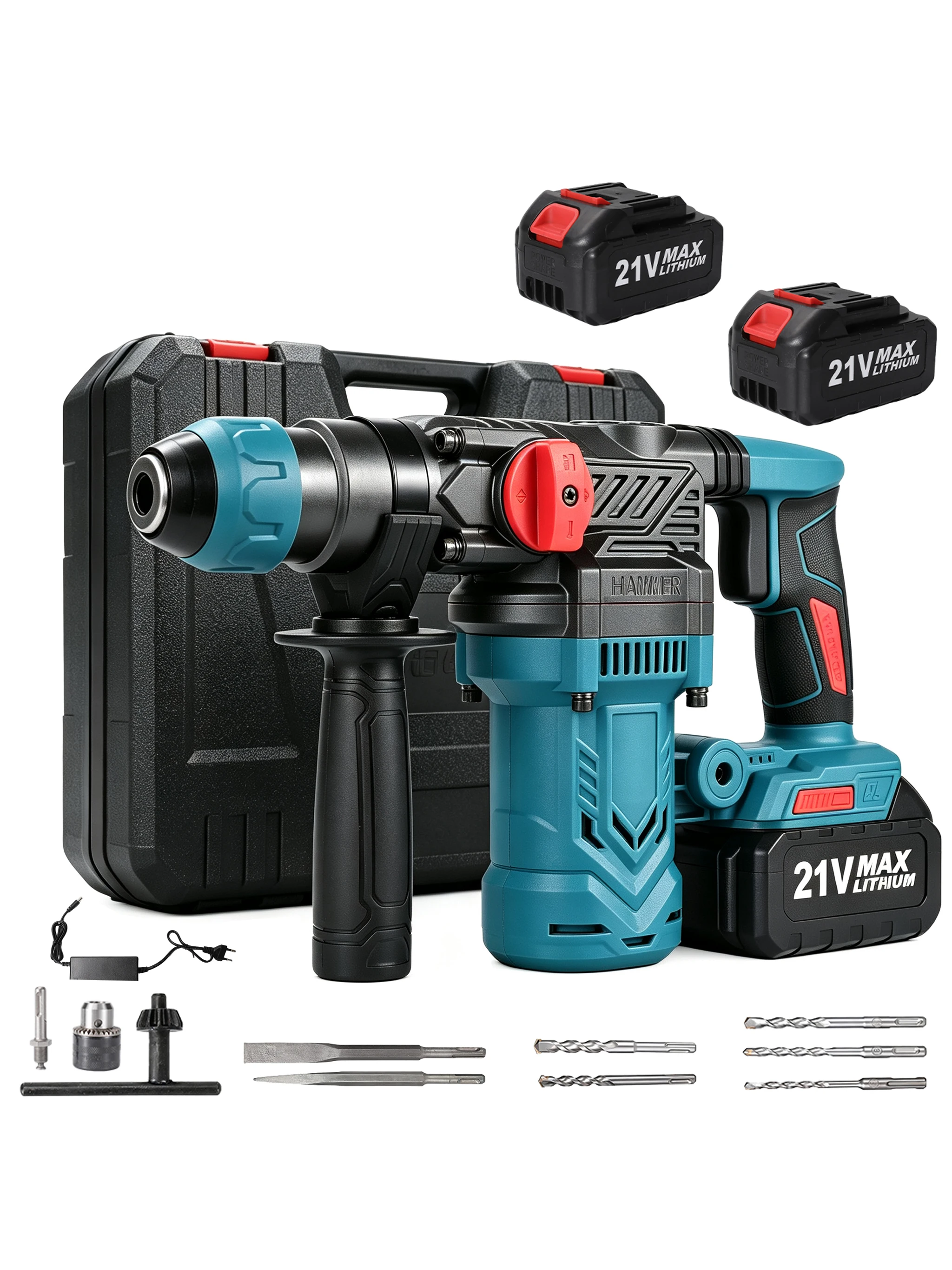 2200W Bürstenloser 26mm Bohrhammer Multifunktionaler Doppelmodus 360 °   Akku-Schlagmeißelbohrmaschine für Makita 21V Akku