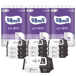 [알리 단독] 잘풀리는집 순수 네이처 3팩+비데물티슈 10팩 기획세트