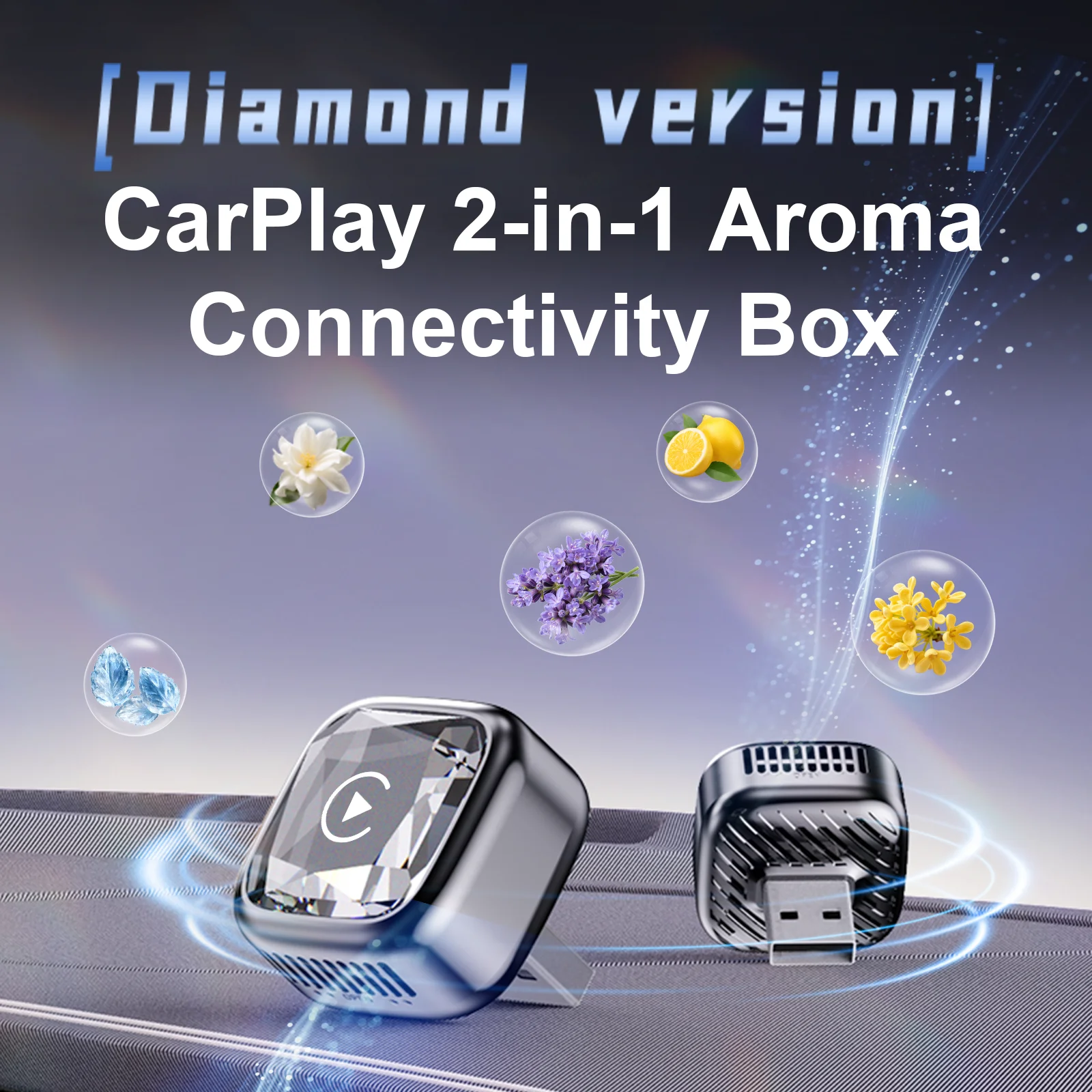 Wireless CarPlay Android Auto Adapter 2in1 Diamond Aroma Mini Box Plug&Play Wired to Wireless for Benz Audi Mazda Kia Toyota VW