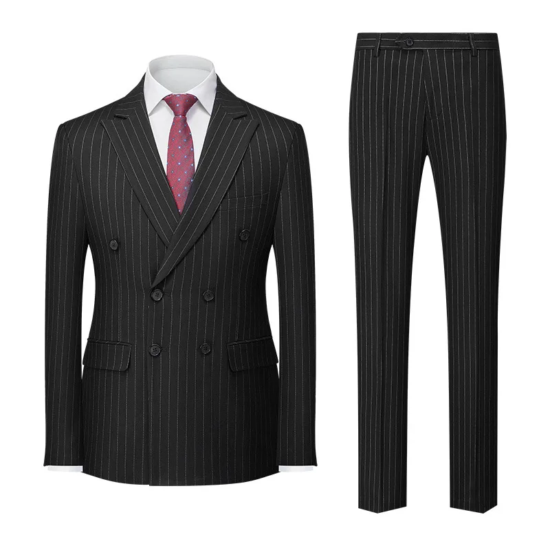 

AliExpress foreign trade autumn new large size striped suit two-piece suit men's formal wear double slit suit suit men