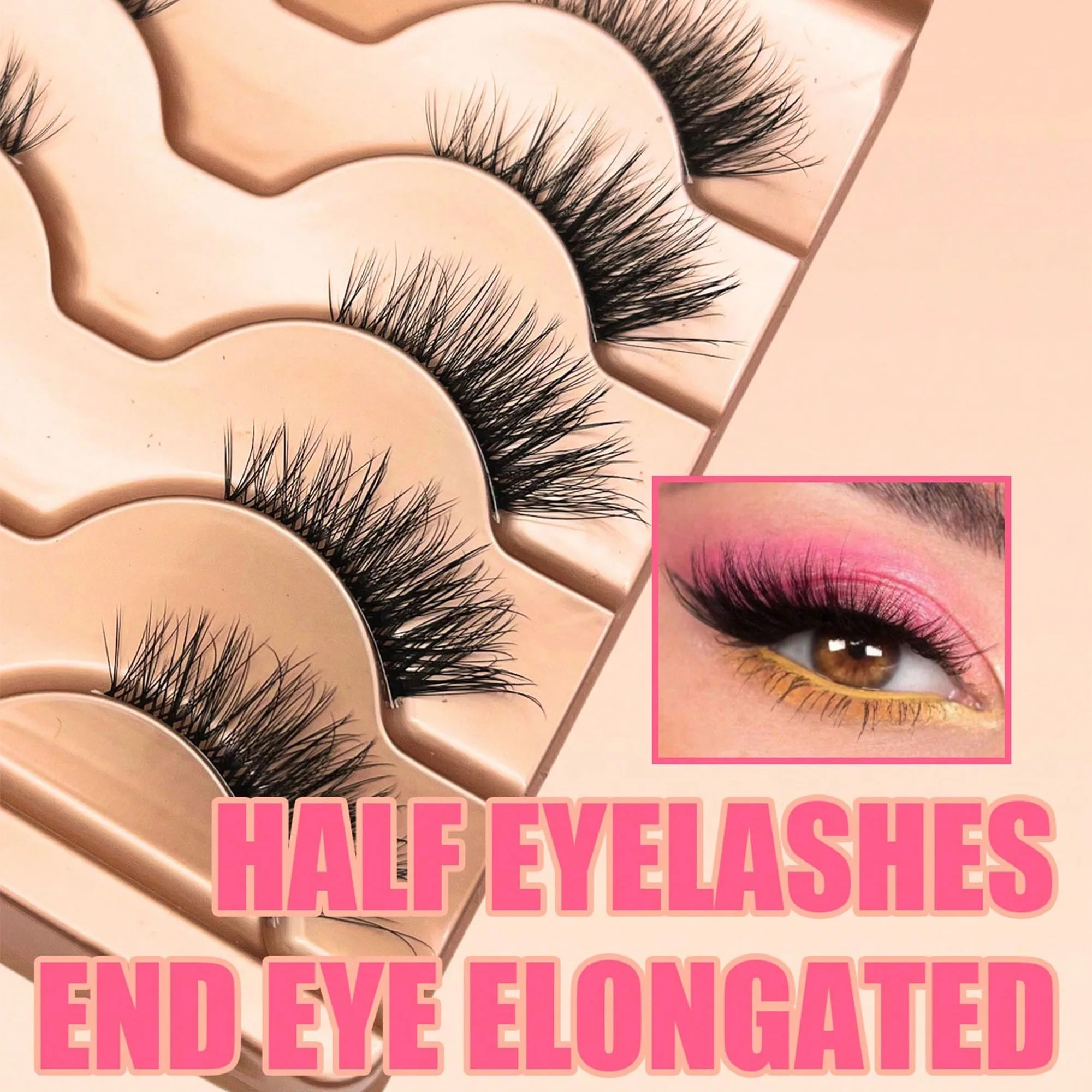 5 Pairs Half Strip False Eyelashes, Wispy Cat Eye Lash Extensions, Fluffy Natural-Looking Fake Lashes with Lightweight Soft Fibe