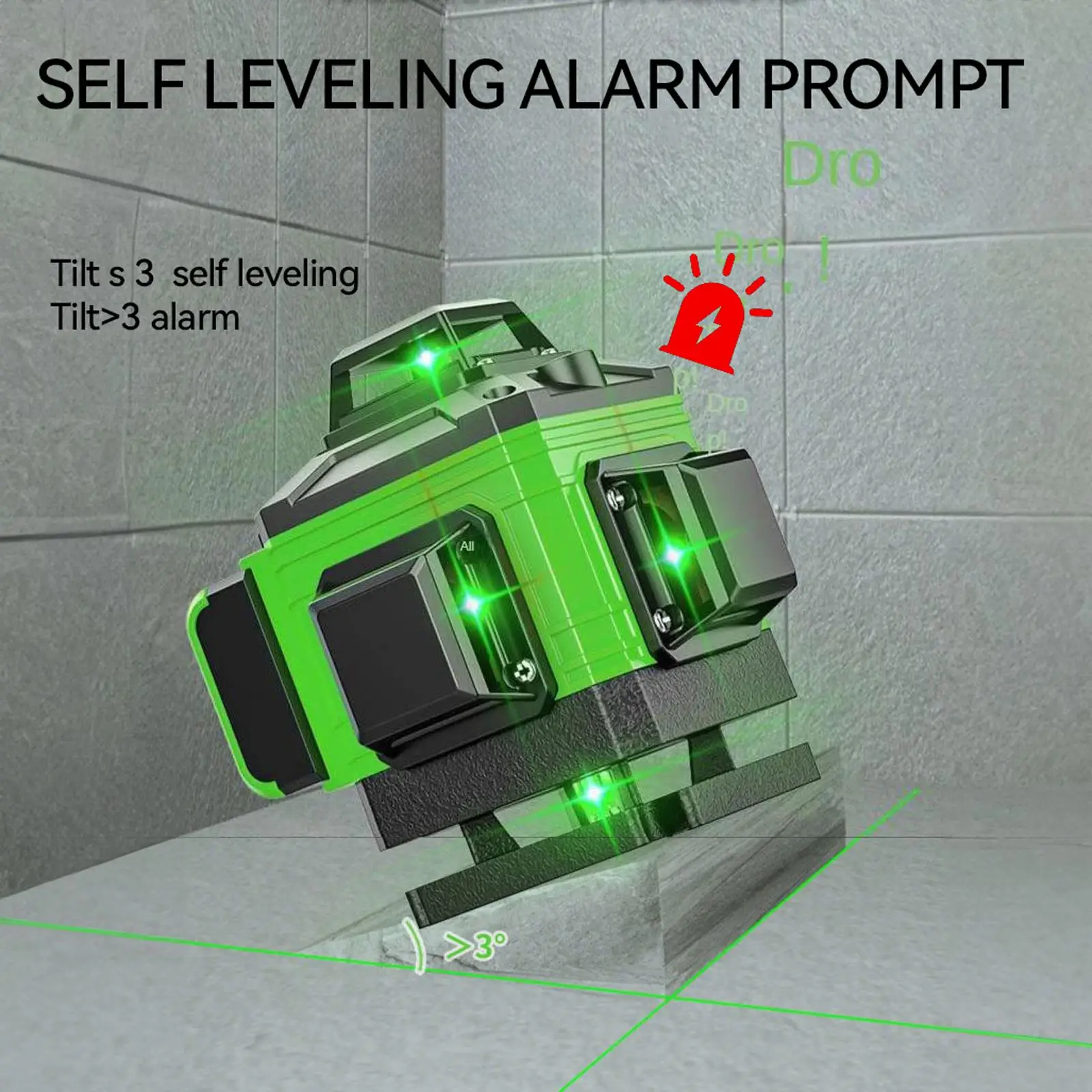 Niveau laser 4D 16 lignes 3 °   Outil de nivellement vertical et horizontal rechargeable par USB avec batterie pour la construction murale