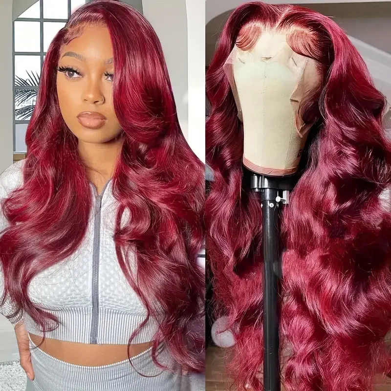 Body Wave Human Hair Wigs Burgundy 13x6 Hd Lace Frontal Human Hair Wigs 13X4 Transparent Colored Red Lace Front Wig For Women