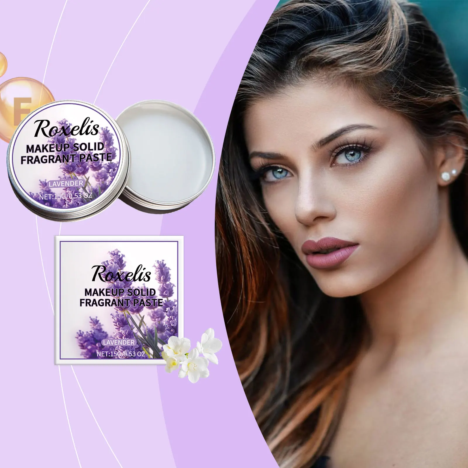 Roxelis 15g Floral Fragrance Solid Balm Rose Sakura Lavender Scent Elegant Lady Charming Body Wrist Ear Fresh Body Perfume Balm