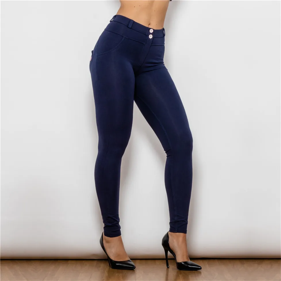 Shascullfites New Solid Blue Leggings Slim Skinny Thin Four Ways Stretchabel Pants For Women Leginsy