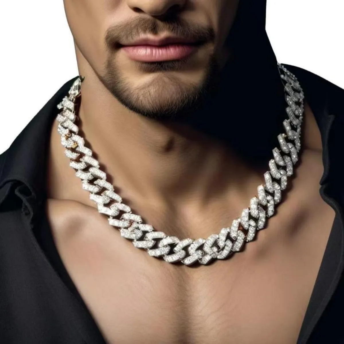 الكوبية ربط سلسلة للرجال lced OutChokerNecklace مع الشق إعداد كبير HeavyChunkyHip هوب مجوهرات السماء المرصعة بالنجوم حجر الراين تصميم