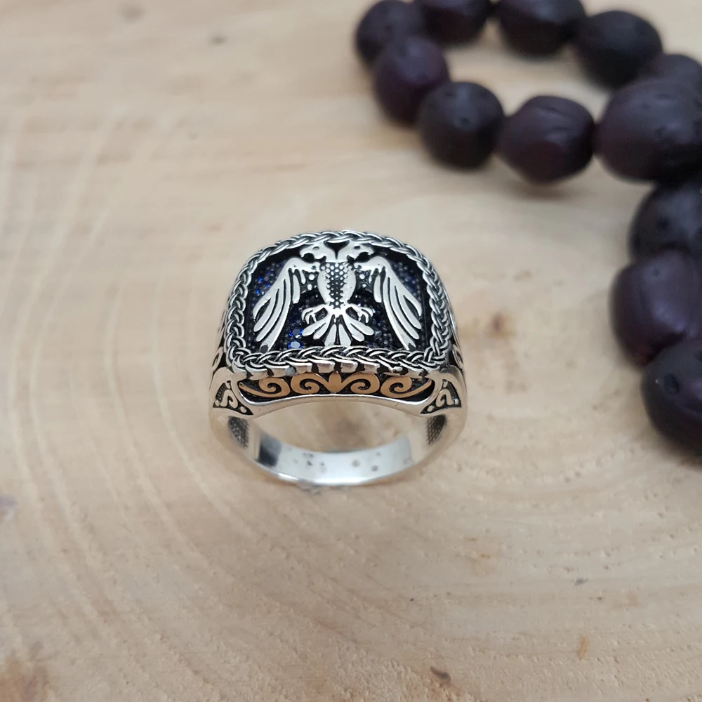 New Fashion 925 Sterling Silver Traditional for Men Ring Ethnic Hot Sale Turkish Art Design Double Head Eagle Trendy Jewellery