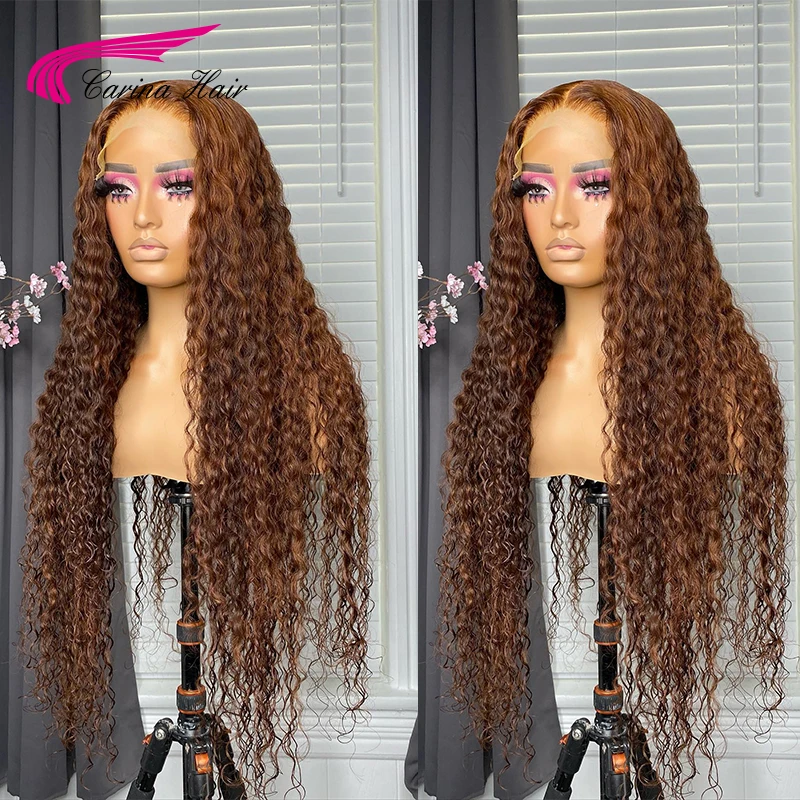 

Brown Colored Deep Wave 180% 13X4 Lace Front Human Hair Wigs For Women Brazilian Remy 4X4 Wigs With Baby Hair Preplucked