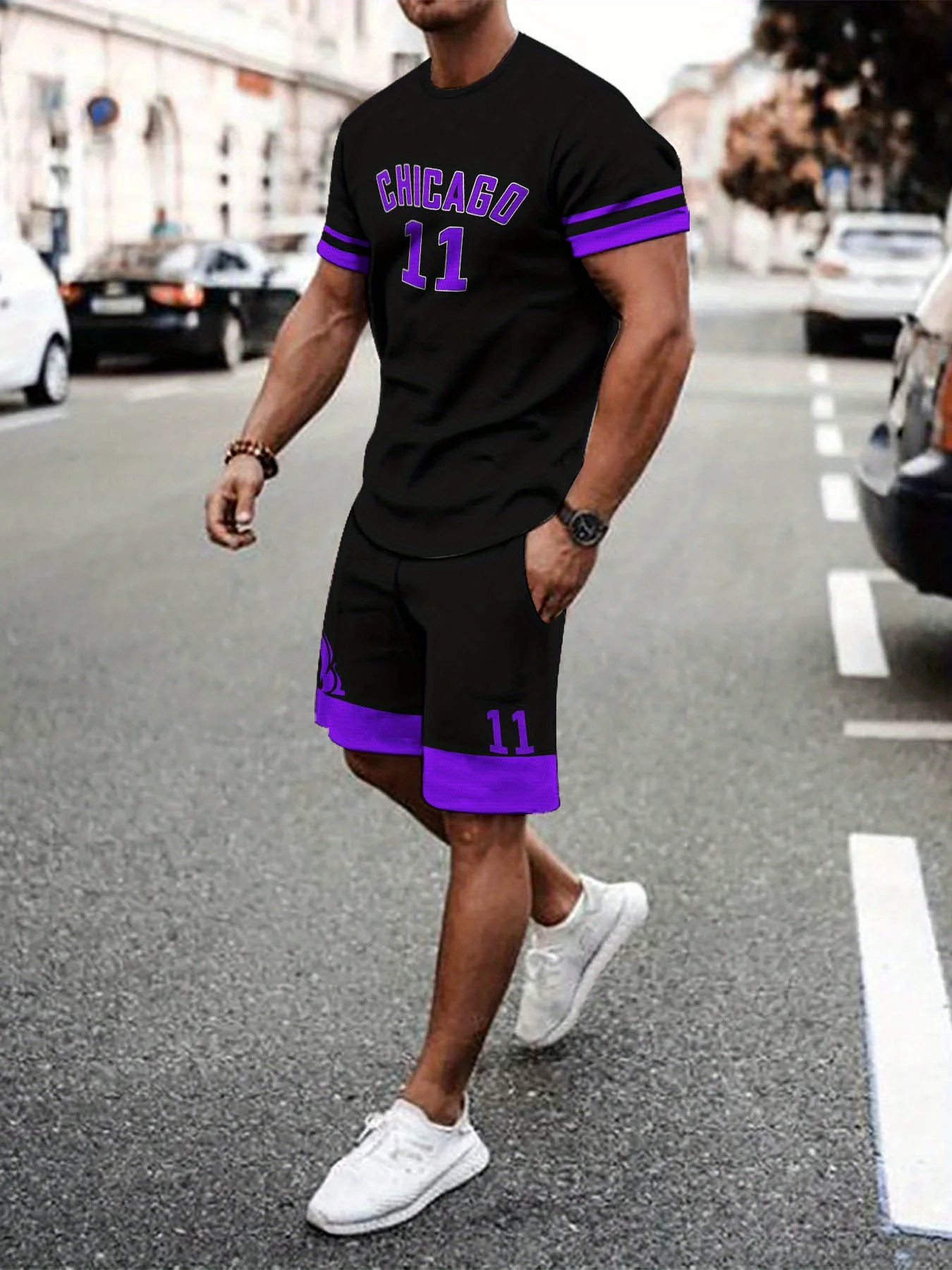

Мужская футболка и шорты с круглым вырезом и 3D-принтом Chicago, комплект с круглым вырезом и градиентом, женская футболка с короткими рукавами и шортами