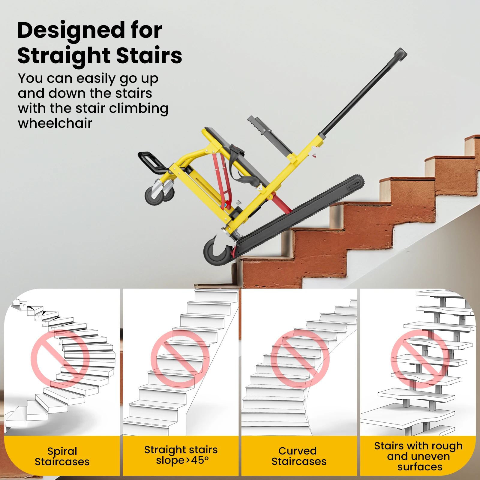 Electric Stair Climbing Chair Foldable Emergency Stair Lift Wheelchair Battery Operated Elderly Disabled Max 440 lbs Load 120W