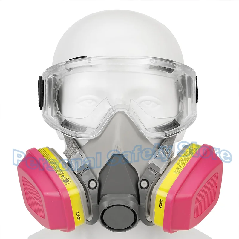 6200 Respirator Mask with Filters 60923 Half Face Cover with Anti-Fog Goggle Paint Mask for Gas/Chemicals/ Epoxy Resin/Asbestos