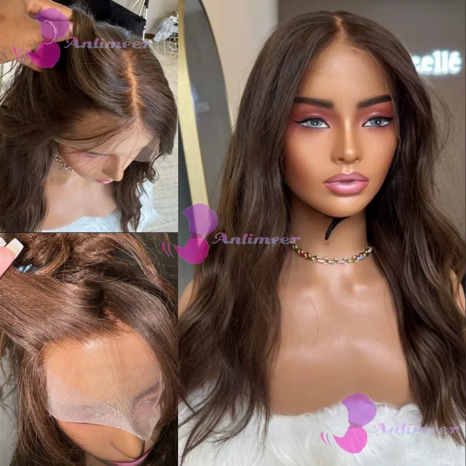 

HD 13x6 Lace Front Wigs Natural Dark Brown Wavy Human Hair 5x5 Silk Top Closure Wigs With Bleached Knots 360/Full Lace Wigs