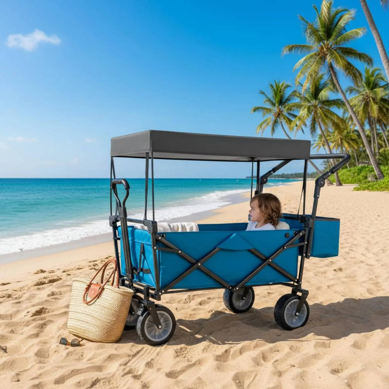 Foldable Wagon Rain Cover Waterproof Wagon Parasol Folding Cart Sun Shade Universal Fit Detachable for Outdoor Camping Gardening