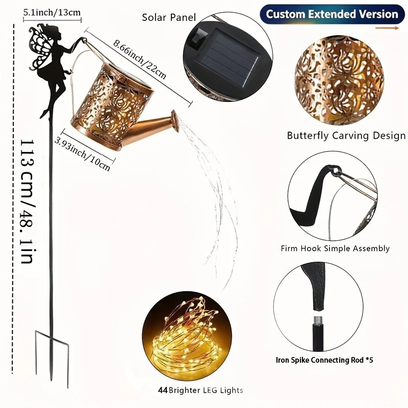 1PCS Solar Kettle Light Outdoor Hanging l Watering Can Lights Solar Vintage Metal Fairy Fairy Light Garden Patio Decor