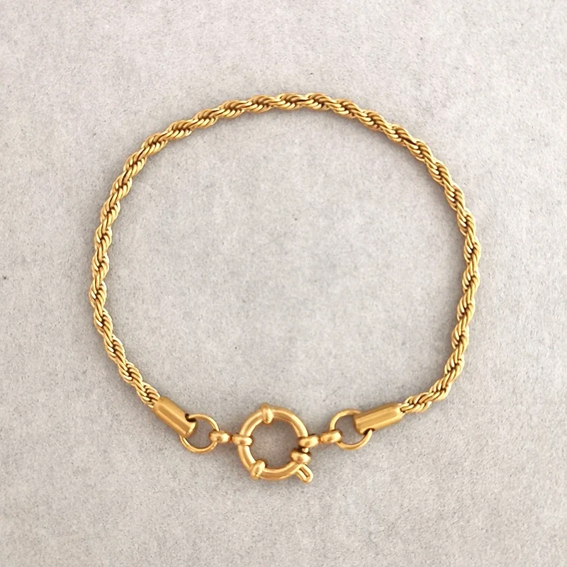 Bracelet à fermoir ancre pour femmes et hommes, en acier inoxydable, chaîne torsadée, maillons géométriques, roue de marin, couleur or et argent, style basique DIY