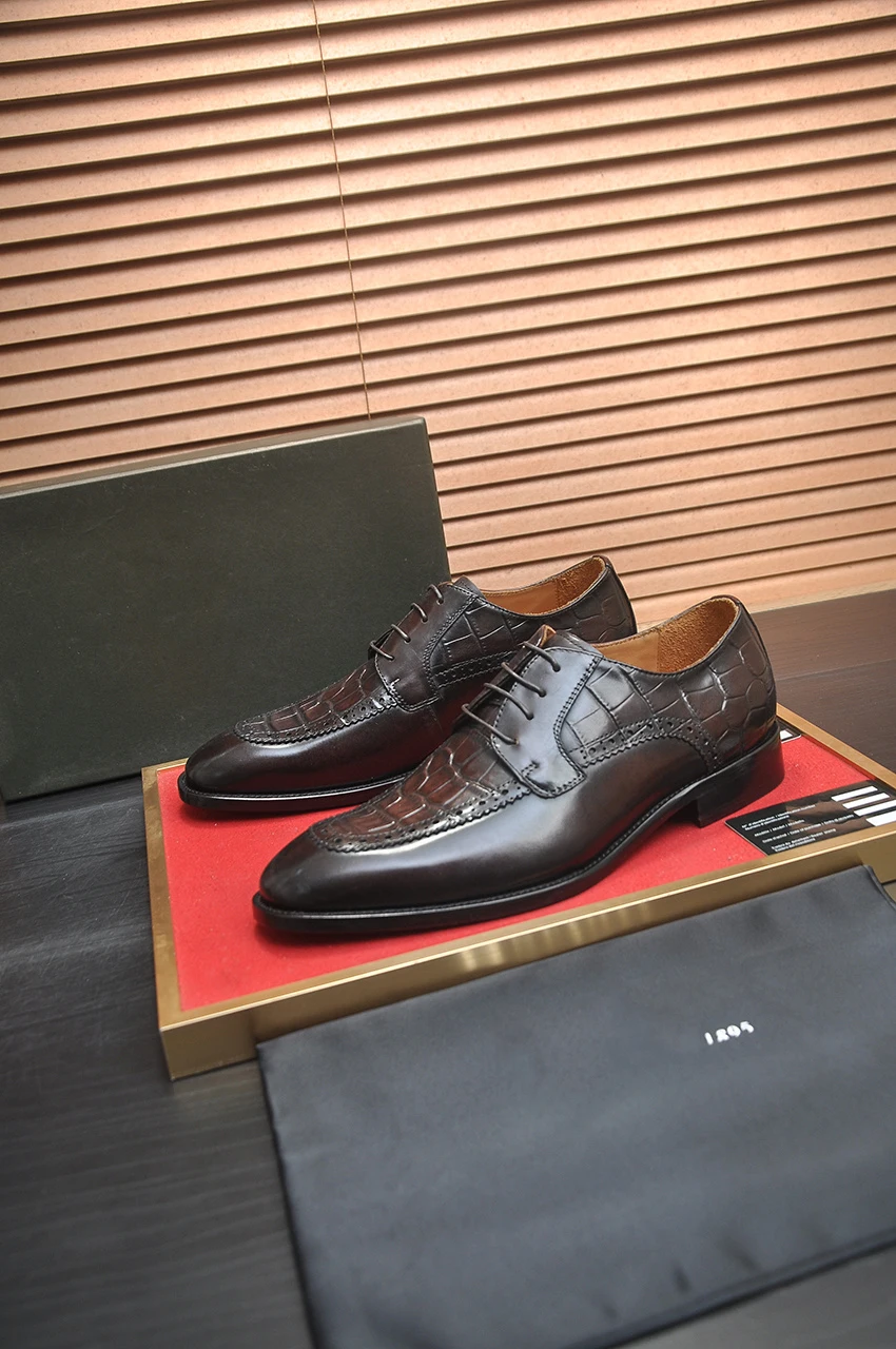 OECHSLI Shoes Cowhide 2026 new business casual Knitted genuine leather embroidery Fashion Men‘s European big size 38-46