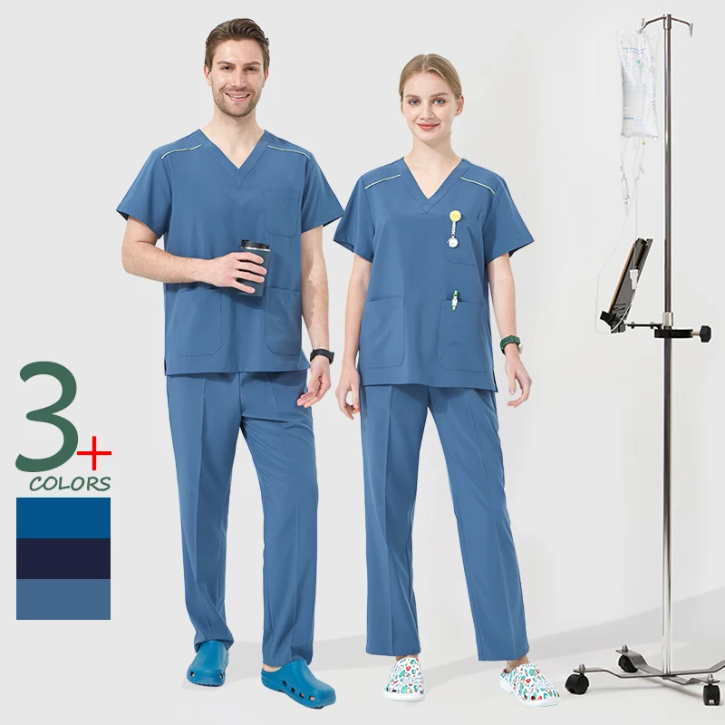 Short Sleeves Hospital Scrub Sets Doctor Uniforms 4-way Stretch Clinic Surgery Chothing Slim Fit Veterinary Nursing Suit S05