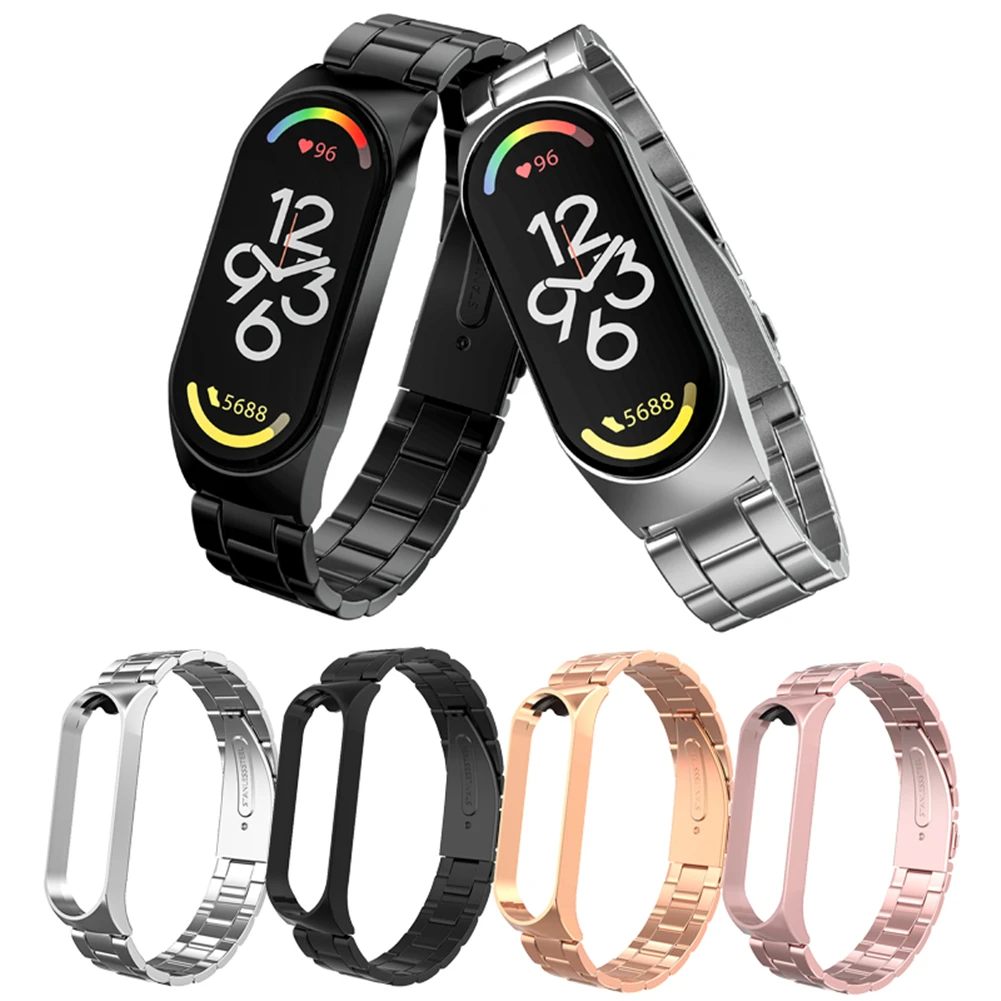 Stainless Steel 3-heads Watchband for Xiaomi Mi Band 7 Strap Bezel Watch Band Wrist Frame For bracelet Miband 7 Case