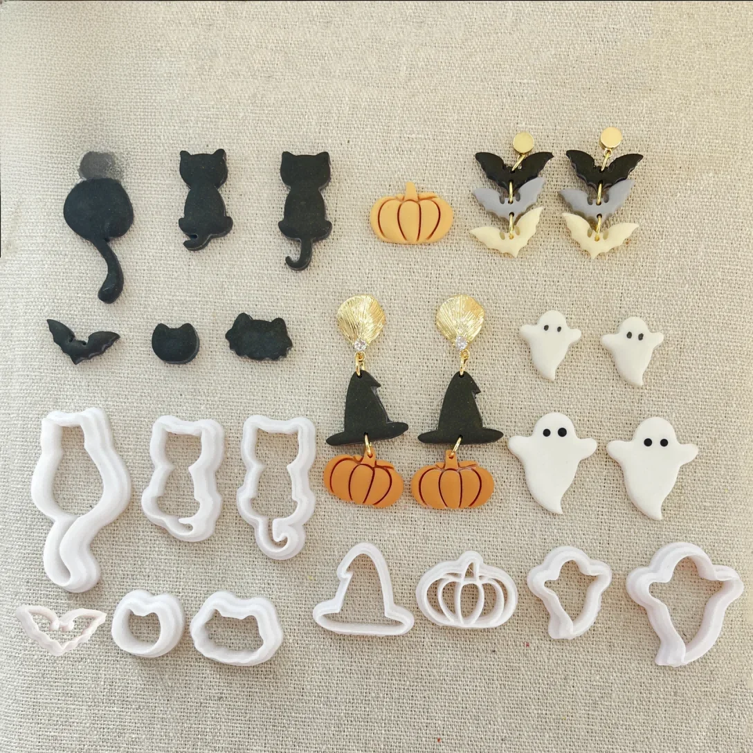 Seria Halloween 10-częściowy zestaw/duch/nietoperz/dynia/glina forma do cięcia do wycinarek z gliny polimerowej DIY kolczyki tworzenia biżuterii — zdjęcie 2