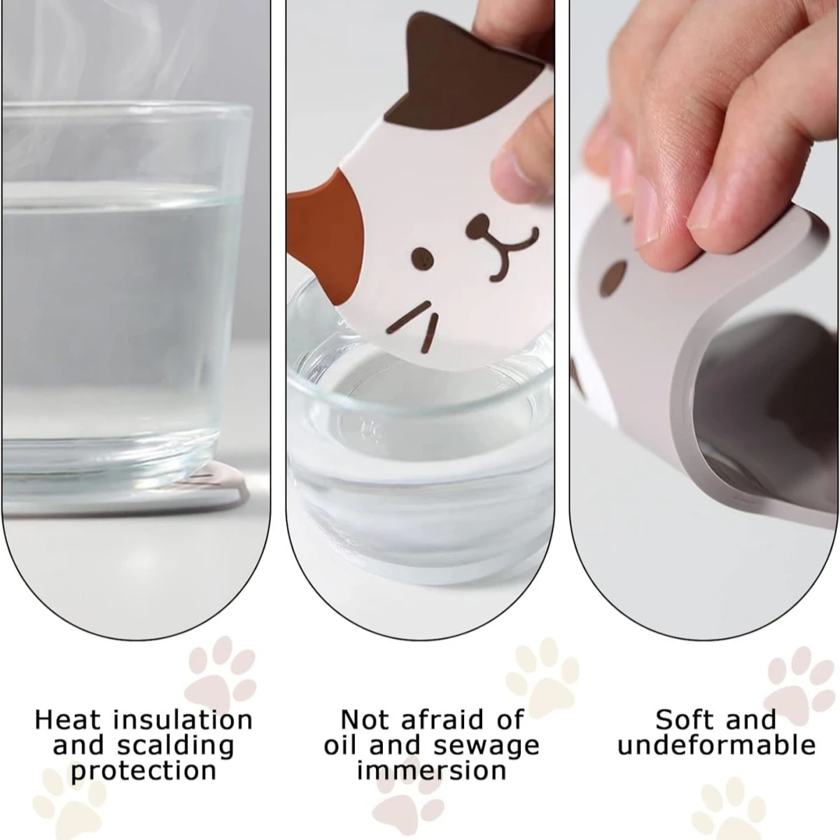 5 PCS Cute Cat Cup Coasters, Reusable Silicone Drink Coasters Non Slip, Washable Heat Resistant Glass Cup Rubber Pad Mat Novelty