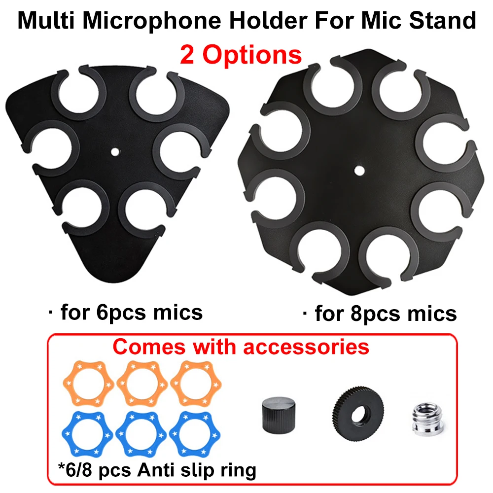 

New Multiple Microphone Holder Mount to 3/8"-16 Threaded,Mic Organizer Display,Microphone Holder with Anti-slip Ring For Mic